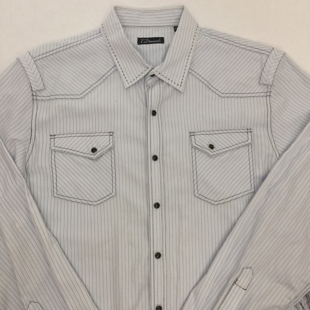 7 Diamonds Mens Striped Long Sleeve Dress Shirt S7